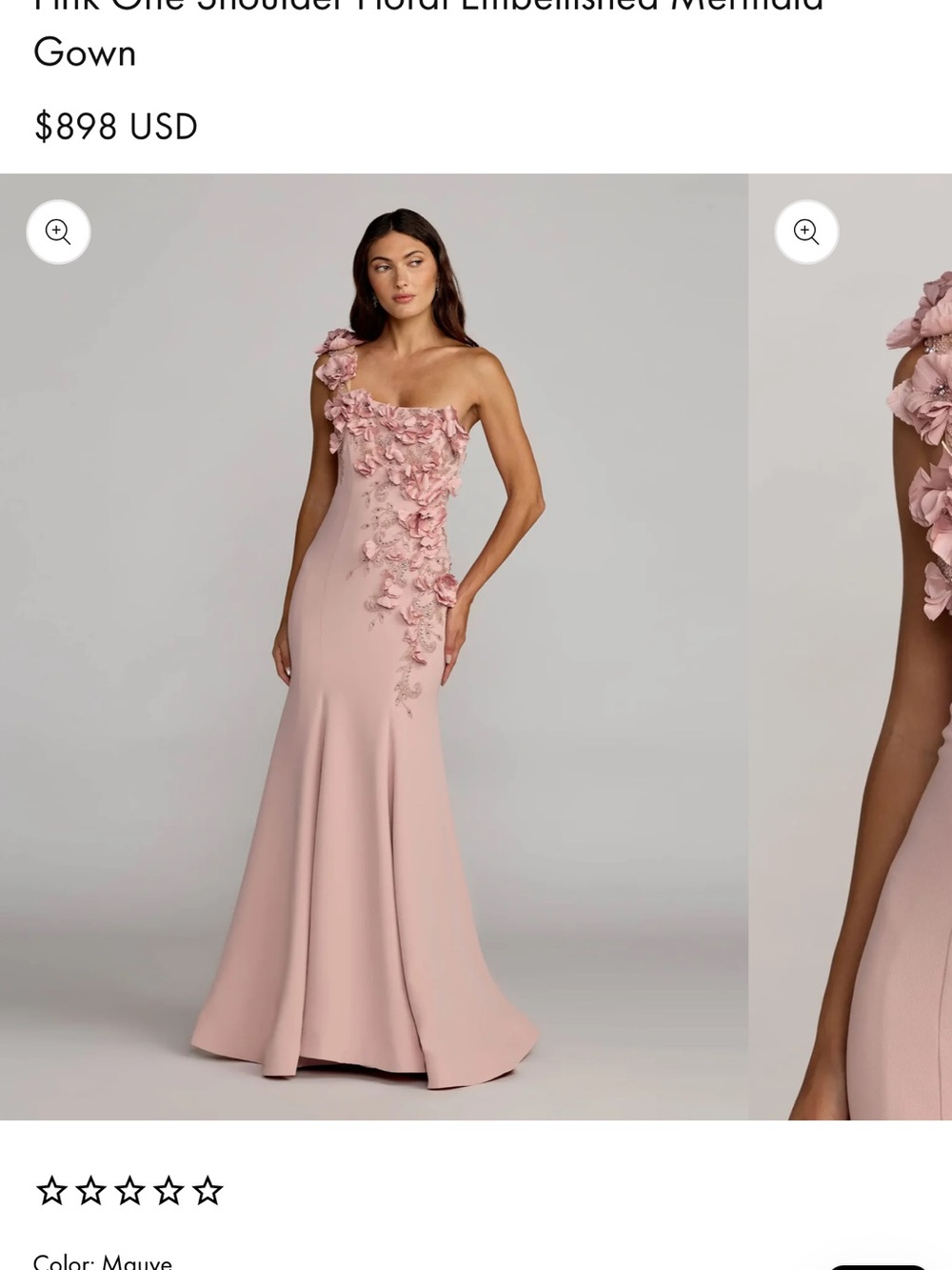 Mac Duggal Mauve One-Shoulder Floral Appliqué Mermaid Gown - Picture 2 of 6